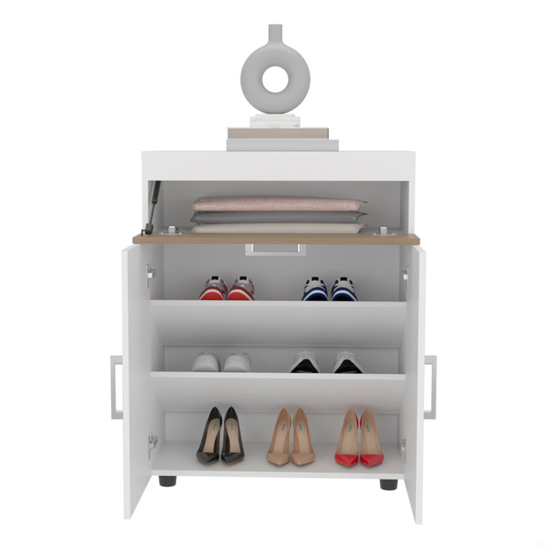 Range-chaussures avec portes doubles et tablettes intérieures, armoire de rangement pour chaussures autoportante