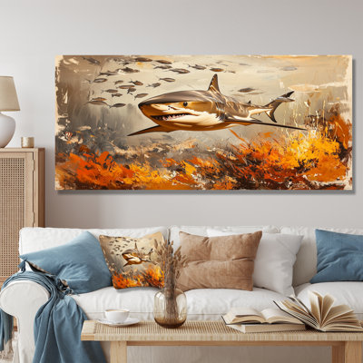 «Natation beige requin résilience II - animaux», impression murale en métal
