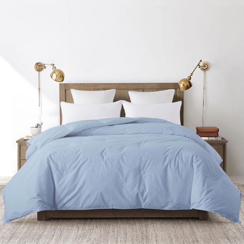 Button Stitch Down Alternative Comforter Polyester Ring Stitch Comforter, Blue Fog, Twin Comforter