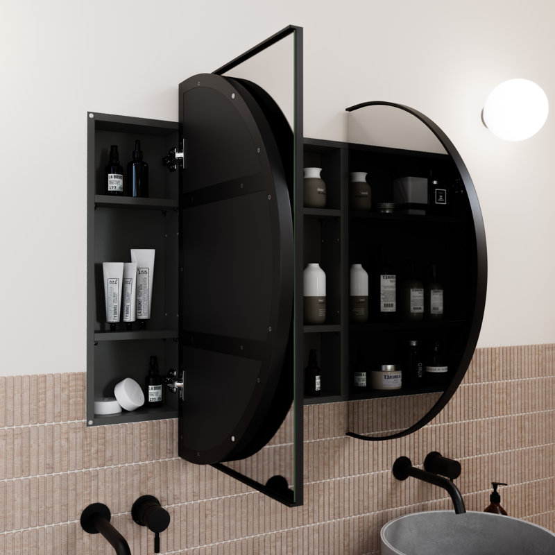 Recessed Framed 2 of Doors Medicine Cabinet with Adjustable Shelves, Black