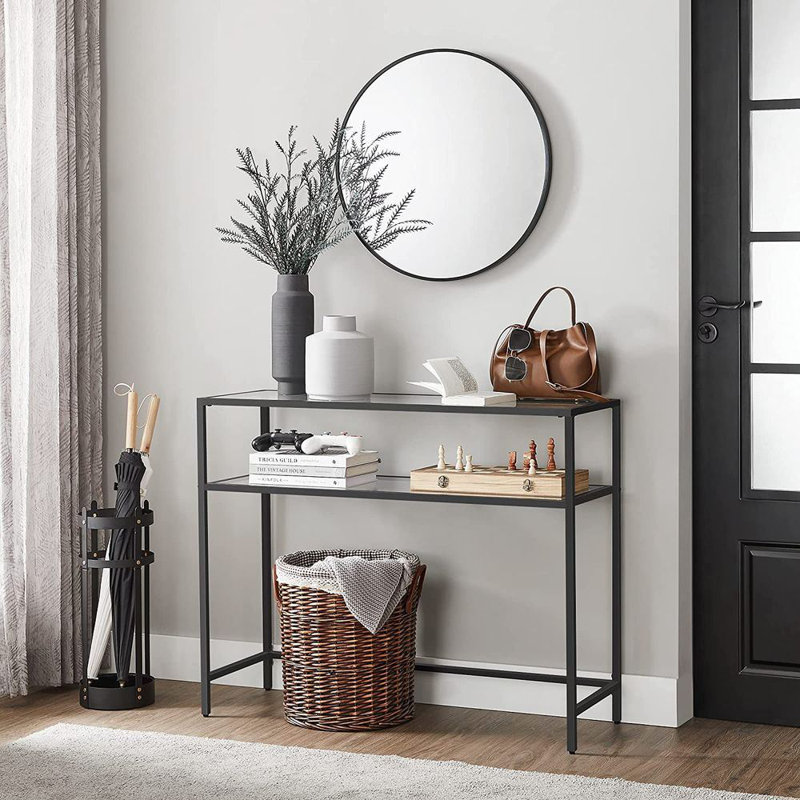 Commode industrielle moderne, noire et transparente, 35,4 x 31,5 x 11,8 pouces | 100% verre trempé (5 mm) et cadre en métal | Solution de rangement élégante pour la chambre à coucher et le salon, design durable et élégant