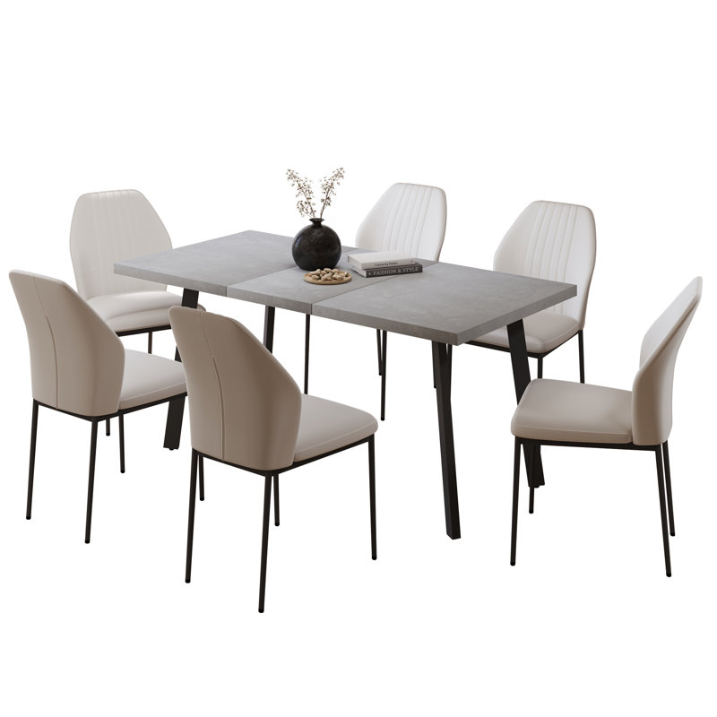 45.6'' to 61.4"L Extendable Kitchen Dining Table Set with 35"H Faux Leather Upholstered Dining Chair for Kitchen Dining Room, Home Furniture