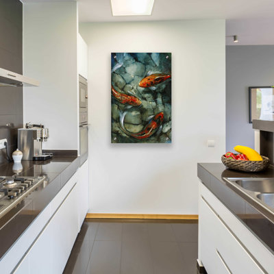 «Tres Koi II» par Tim O'Toole, art mural en verre acrylique