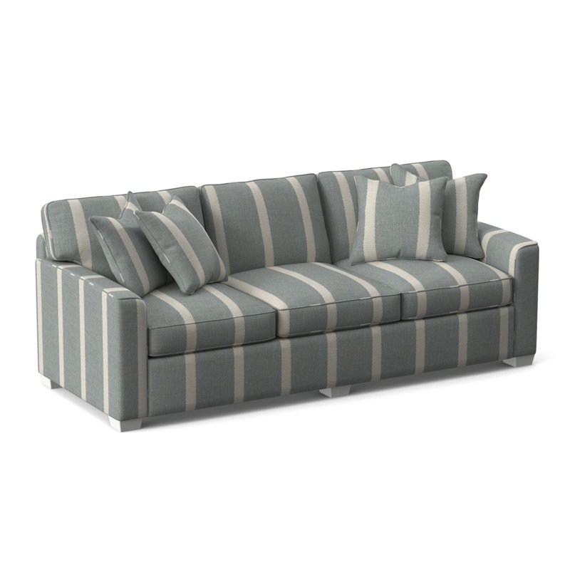 Frye 93'' Upholstered Sofa, Light Blue and White Stripe; 0256-54, Frost White