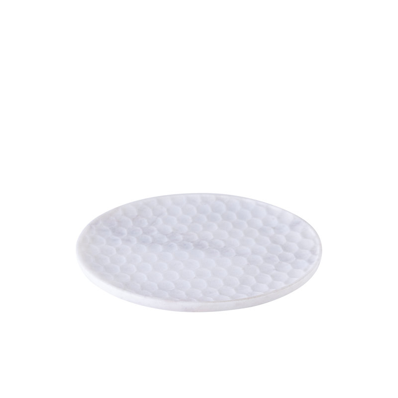 Plateau rond moyen en marbre blanc, H 1 po x l 8 po x P 8 po