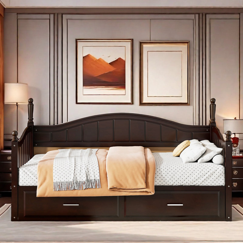 Jeel Elegant Extendable Daybed with Two Storage Drawers and Twin Size Trundle, Espresso