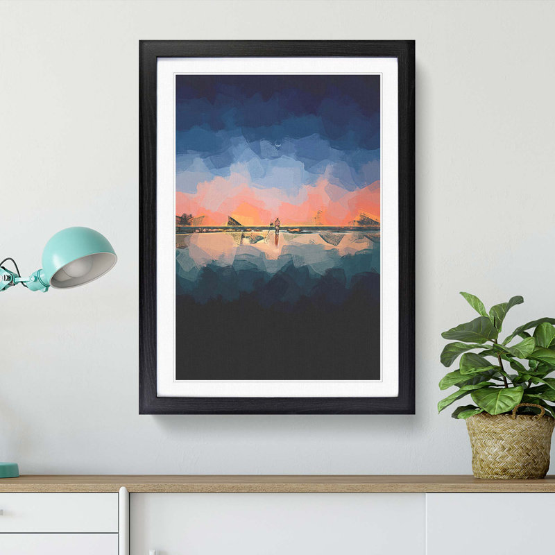 Standing Beneath the Moon in Abstract - Picture Frame Graphic Art Print, 36cm H x 27cm W x 2cm D, Black Framed