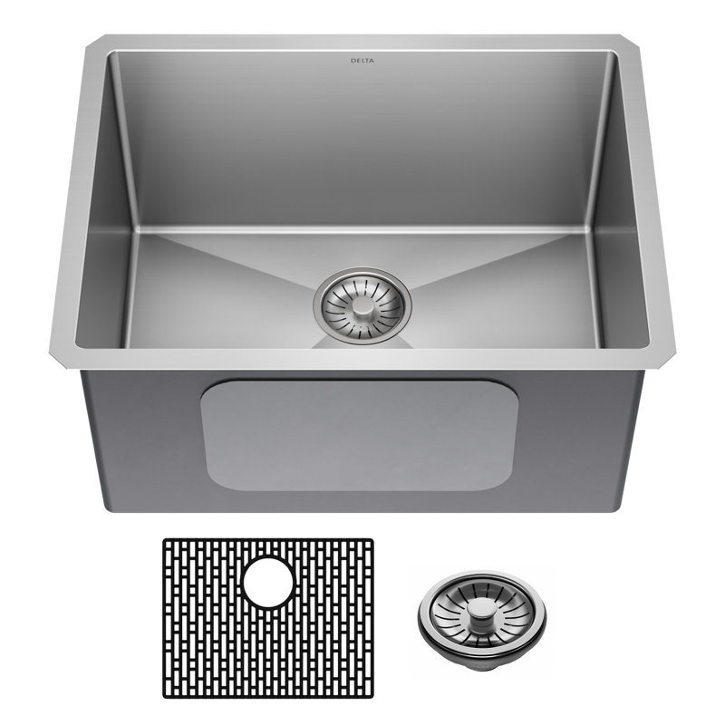 Évier de cuisine à cuve simple encastrable en acier inoxydable de calibre 16 de L 16 po avec accessoires Delta Lenta ™