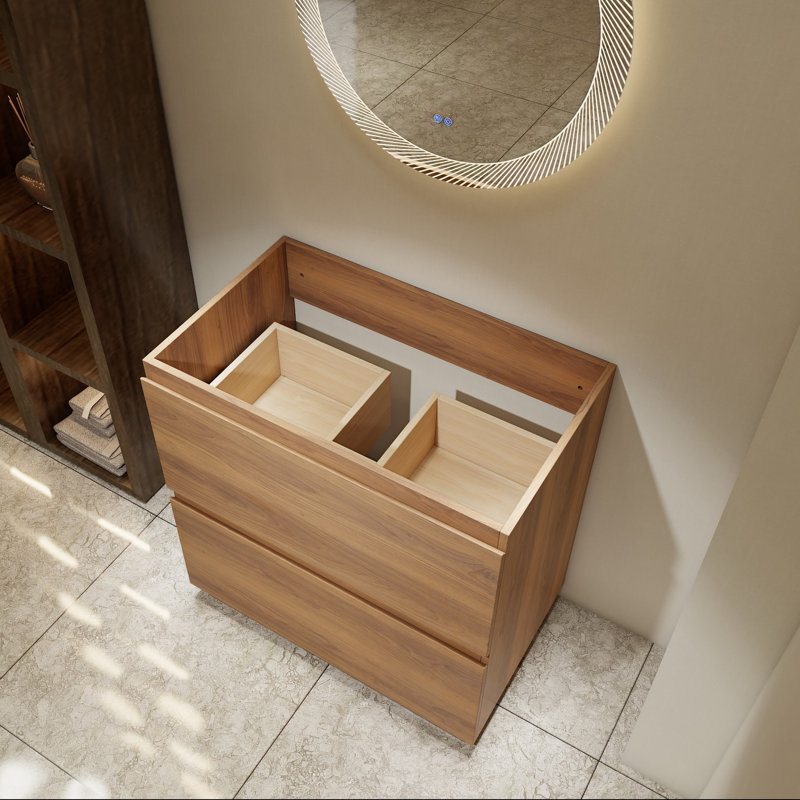 30" Contemporary Bathroom Vanity Base with Drawers, Brown