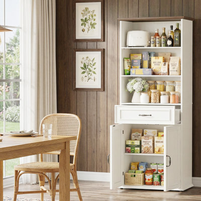 ‌80" Tall Floor Standing Bookcase - 6 Shelf Storage Cabinet With Drawer & Doors For Home Office, Living Room‌