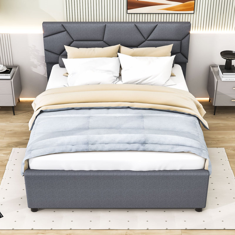 Lit plateforme tapissier avec couchette Elerte, gris, Grand
