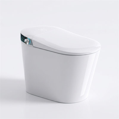 Tankless One Piece Smart Toilet with Bidet Built In with Foot Kick Sensor, Auto Open/Close Lid, Warm Air Dryer, Night Light, Power Outage Flush, White