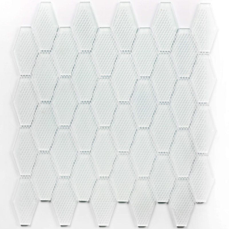 Art Deco Elongated Hexagon 2" x 2" Glass Mosaic Tile, Carrara White Matte