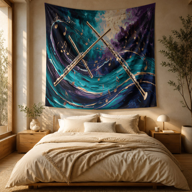 Tapisserie murale «Music Pan Flute», 88 po x 104 po