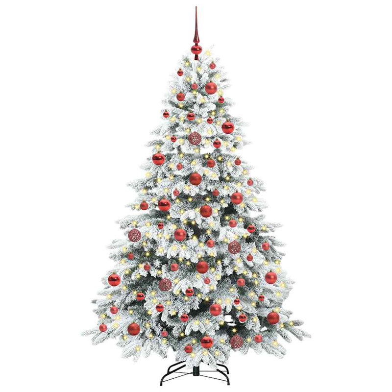 Artificial Christmas Tree with 300 LEDs Green PE and PVC, White/Red, 5.91' H