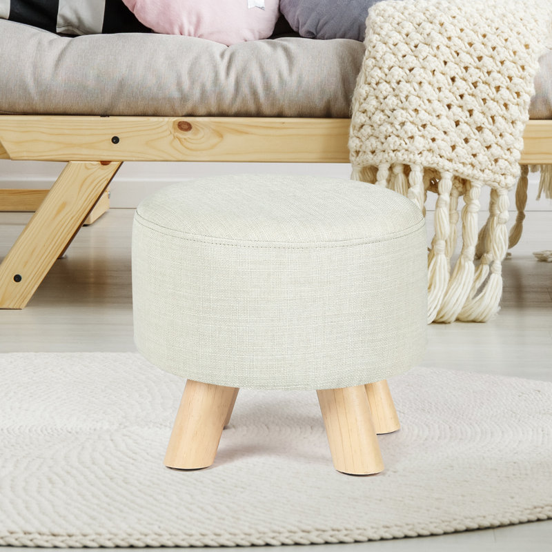 Cenka Upholstered Ottoman, White Linen