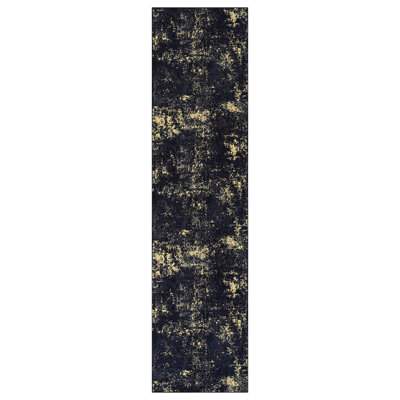 Tapis de salon - lavable, sans perte de teinture, noir teint + doré, lavable en machine de 2 pi 6 po x 10 pi, couloir