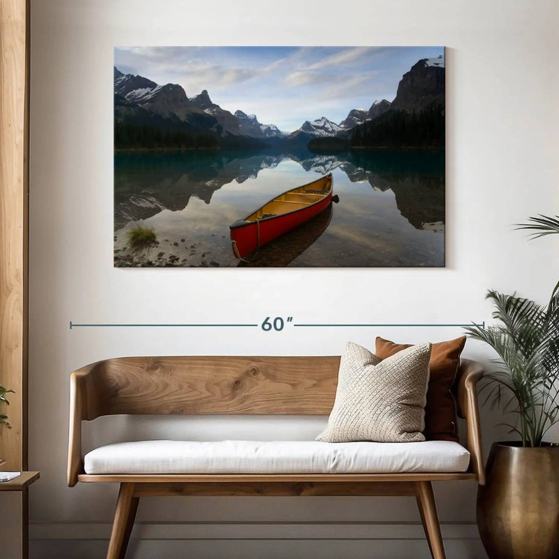 Canot sur le lac Mehar Maligne, H 32 po x l 48 po