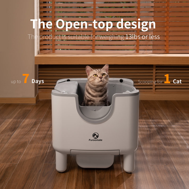 Furoomate Open Self Cleaning Cat Litter Box, Smart Automatic Litter Box Safety Protection, Smart Robot Litter Box