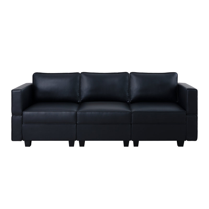 Shealene Modular Sofa Couch with Storage Seats 3 Seater Sofa for Living Room, Black Air Leather