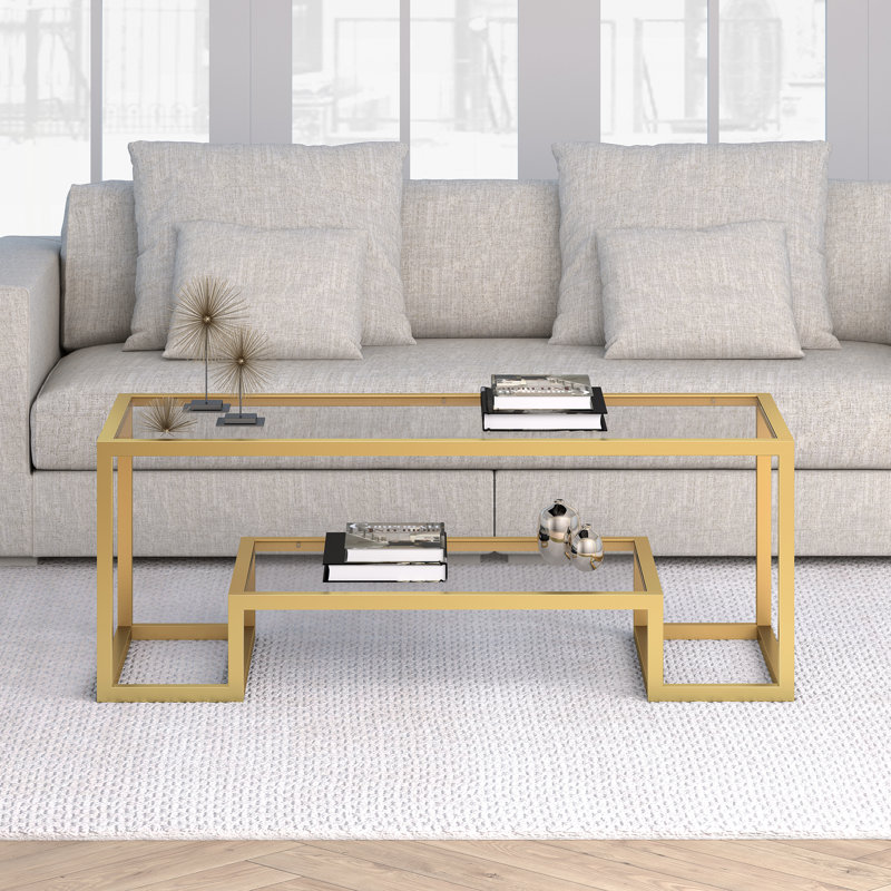 Table basse avec rangement Athena, Laiton, H 17 po x L 45 po x l 20 po