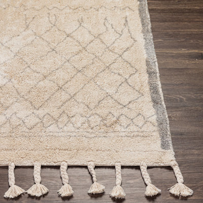 Tapis gris / crème en coton fabriqué à la main Clover
