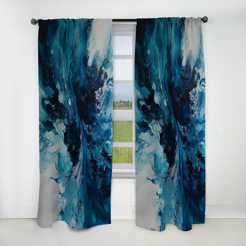 Teal And Black Aqueous Whimsy I - Modern Blackout Abstract Curtain - 1 Panel, 52" W x 84" L