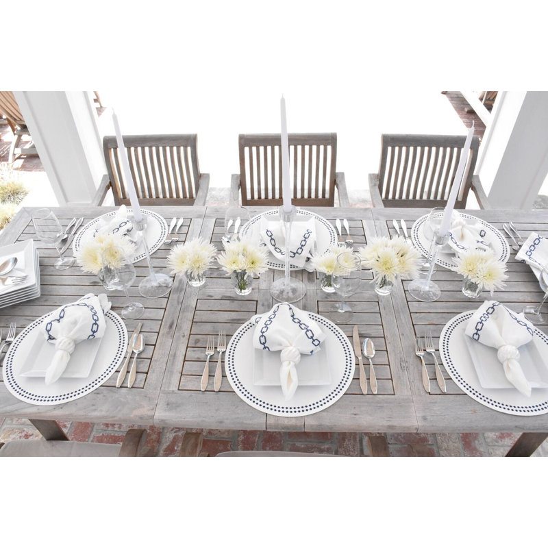 Pearls Vinyl Round Placemats, Navy/White