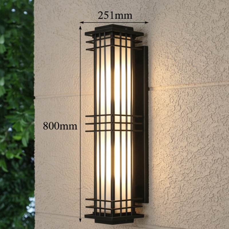 Outdoor Glass Wall Sconce, 32 Inch Extra Large Classical Style Wall Lights, E26 Base, Black