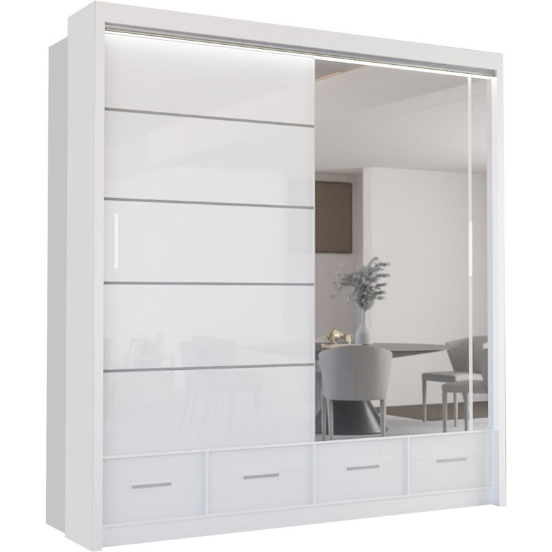 Bahos 3 Door Manufactured Wood Wardrobe, White, 220cm H x 208cm x W 66cm D