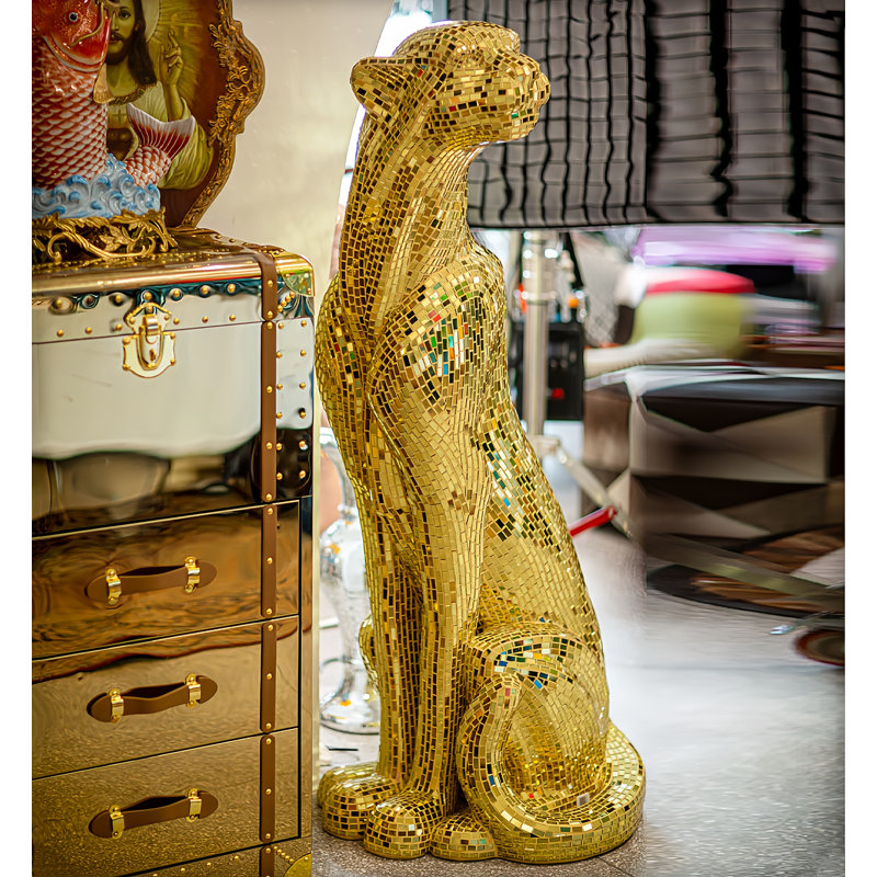 Statue en cristal Jaguar - Sculpture droite, Or