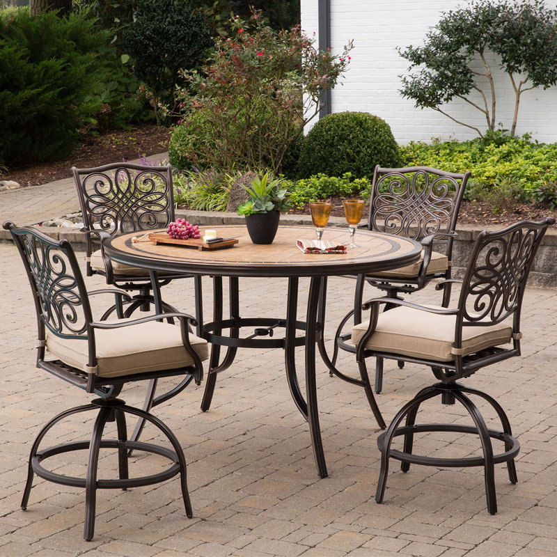 Alejando 5 Pieces High-Dining Set with Cushions, Ocean Blue