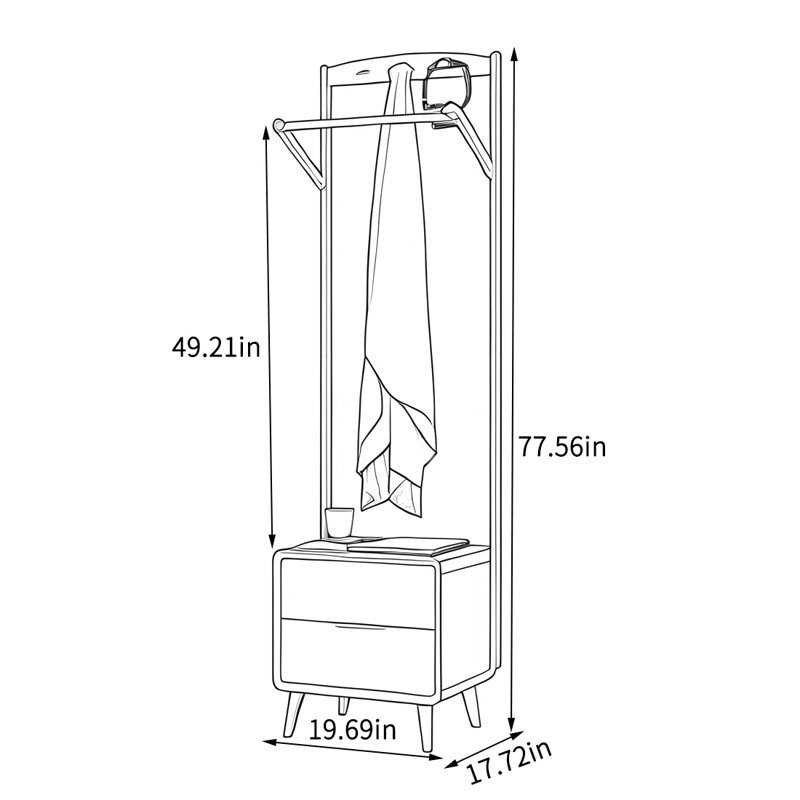 Multifunctional Solid Wood Coat Rack as Nightstand