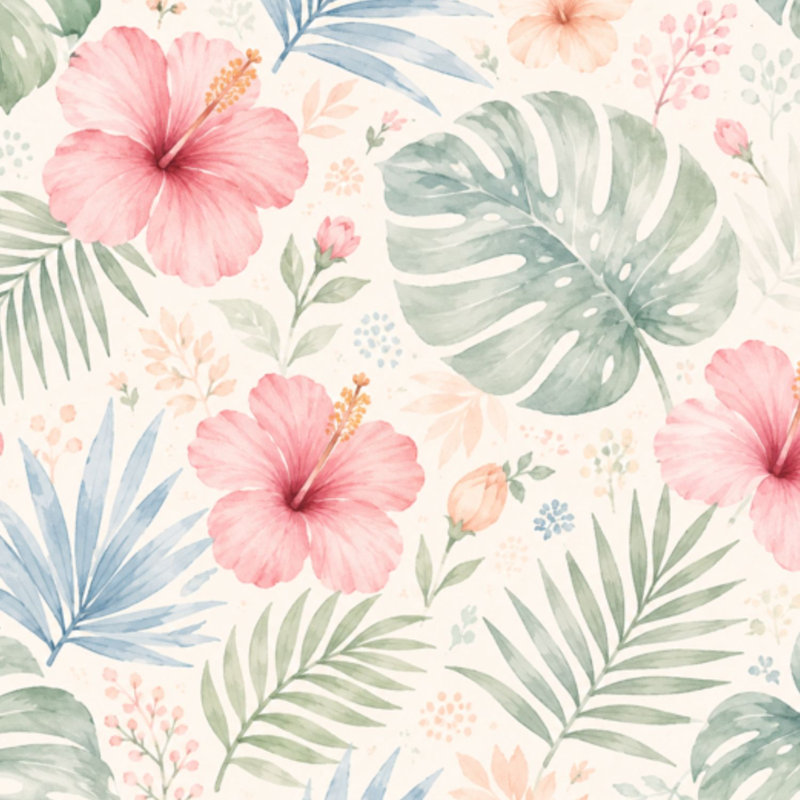 Papier peint auto-adhésif à motif floral Hibiscus Monstera à motif de feuilles de l 17,7 po x H 118 po adhésif auto-adhésif amovible pour les chambres de bébé