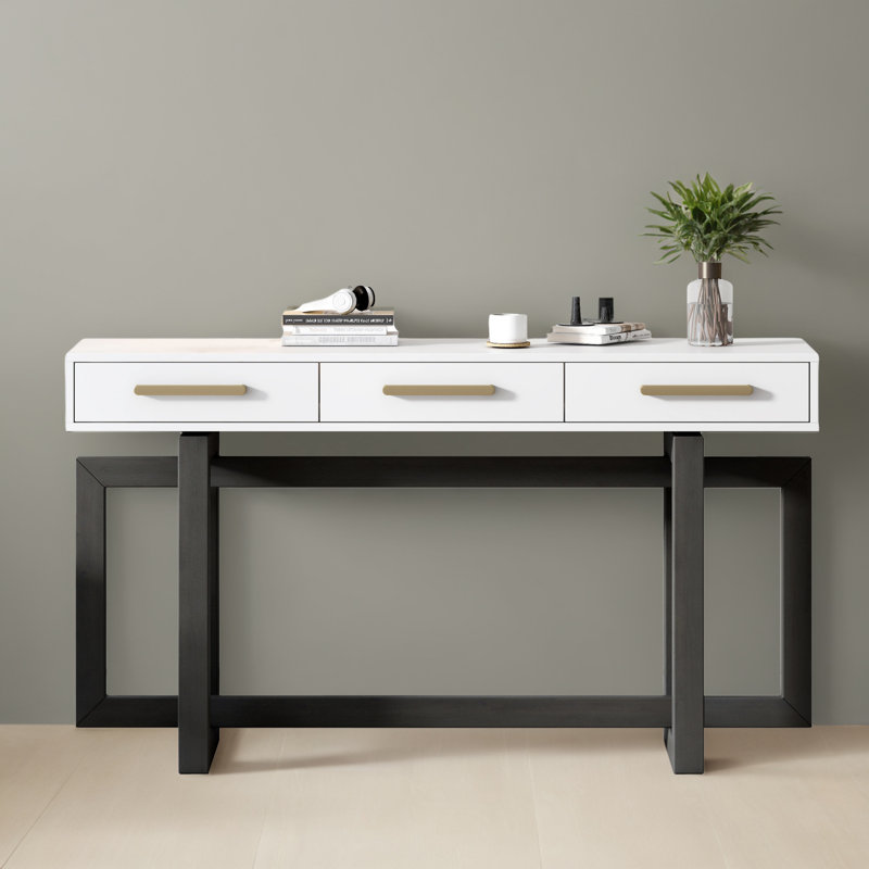 Console 57 po avec 3 tiroirs pour le vestibule, Blanc/Noir