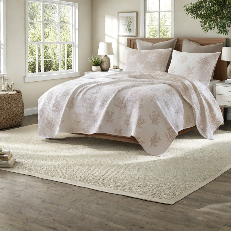 Ensemble de literie réversible pour très grand lit, courtepointe en mélange de coton avec taies décoratives, brun clair