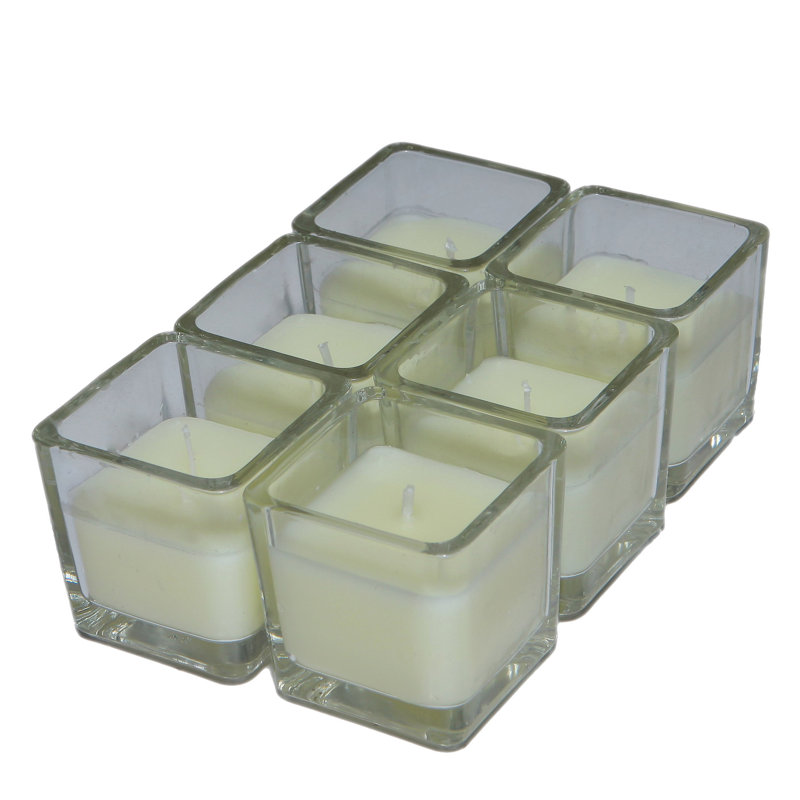 Bougie votive carrée en verre sans parfum, Ivoire, Ensemble de 12