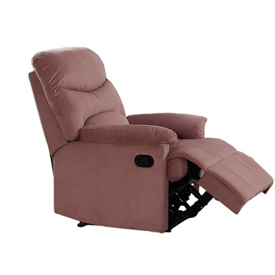 Fauteuil inclinable manuel Karry, velours rembourré, bois massif