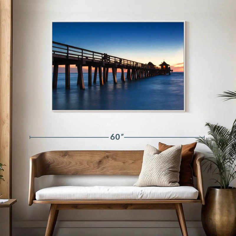 Naples Beach Pier, 46 po x 31 po, Cadre flottant blanc