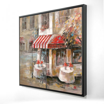 Ensoleillé restaurant terrasse - décor de toile de bureau de paysage de rue