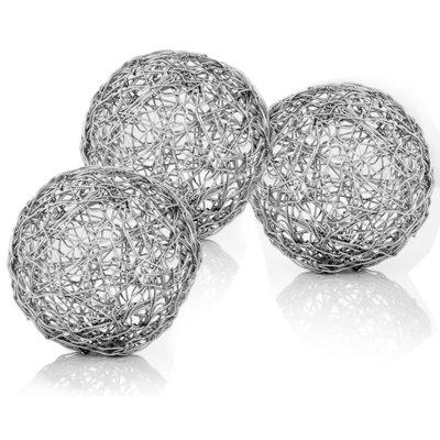 Chikao 5" X 5" X 5" Shiny Nickel Silver Wire Spheres Box Of 3