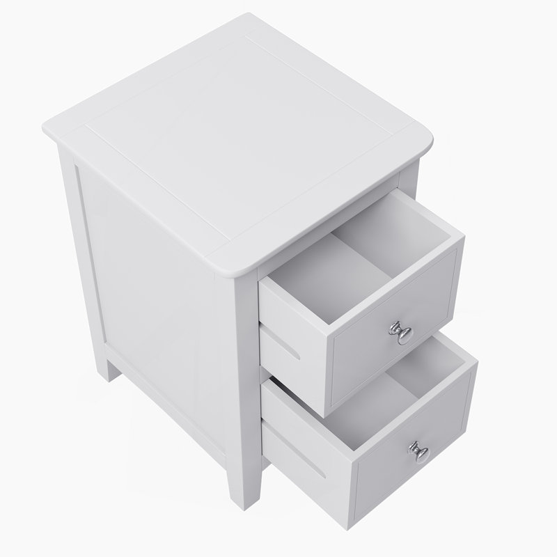 Table de chevet 2 tiroirs en bois massif blanc