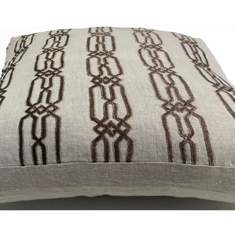 Linked Embroidered Linen Throw Pillow