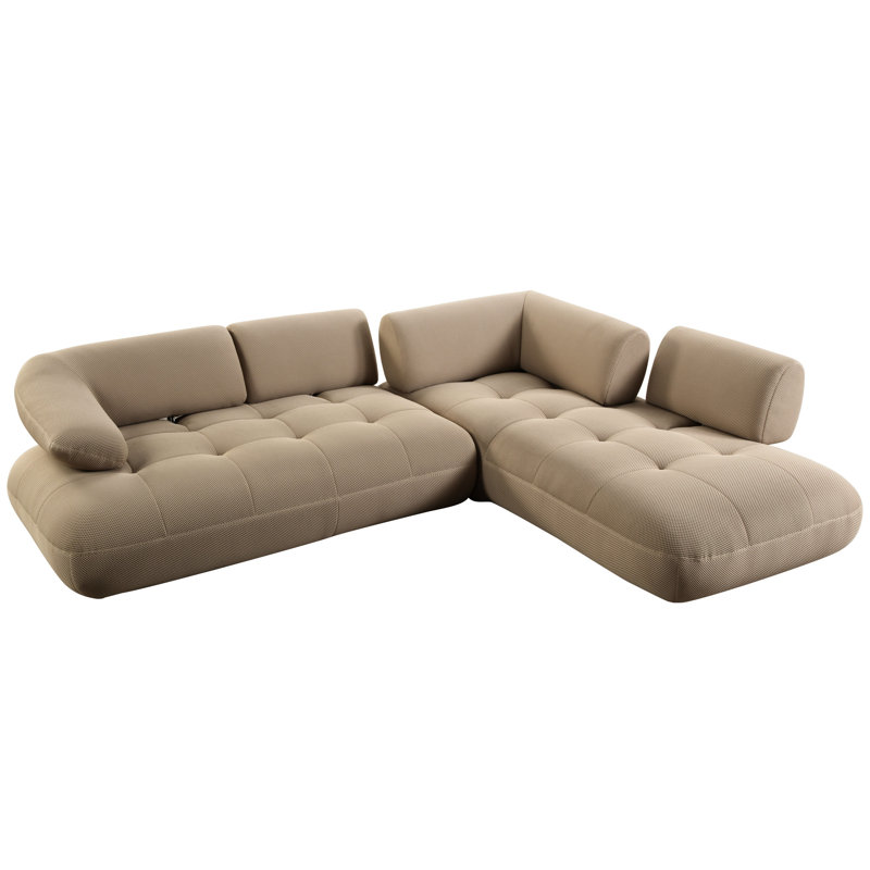 Canapé modulaire beige en bois composite, capacité de siège de 220 lb, largeur de 107 po et profondeur de 30 po