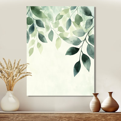 «Minimalist Green Botanical Plants III - Leaves», décoration murale en métal, impression traditionnelle sur métal