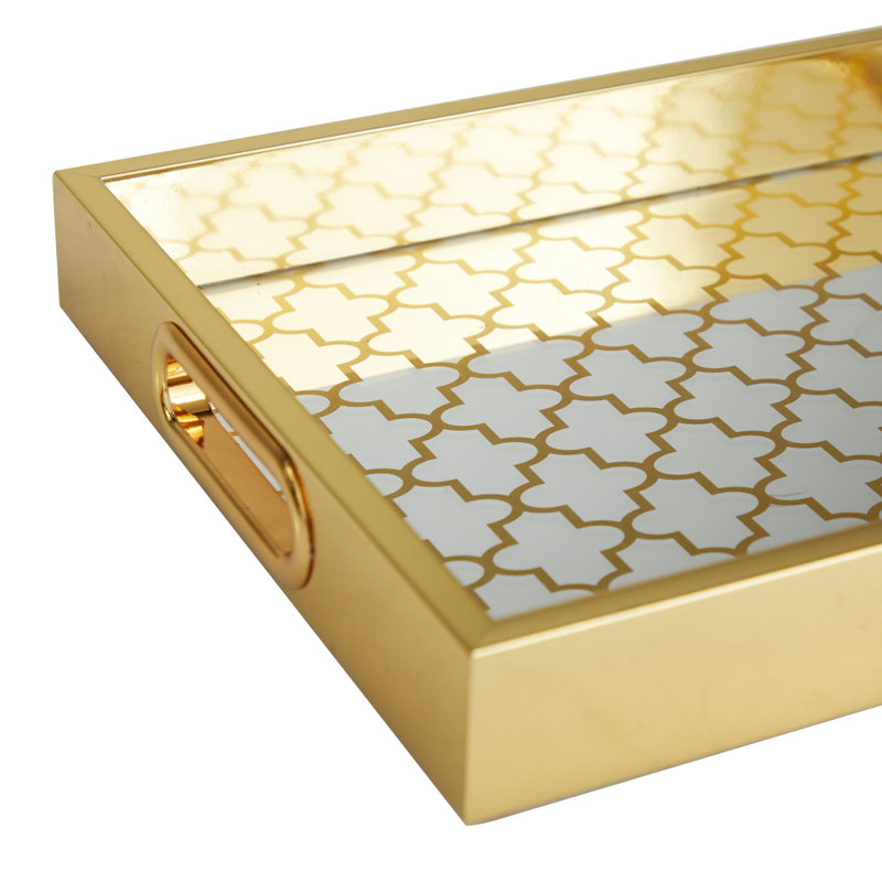 Dubon Plastic Mirrored Geometric Decor Gold Tray Set