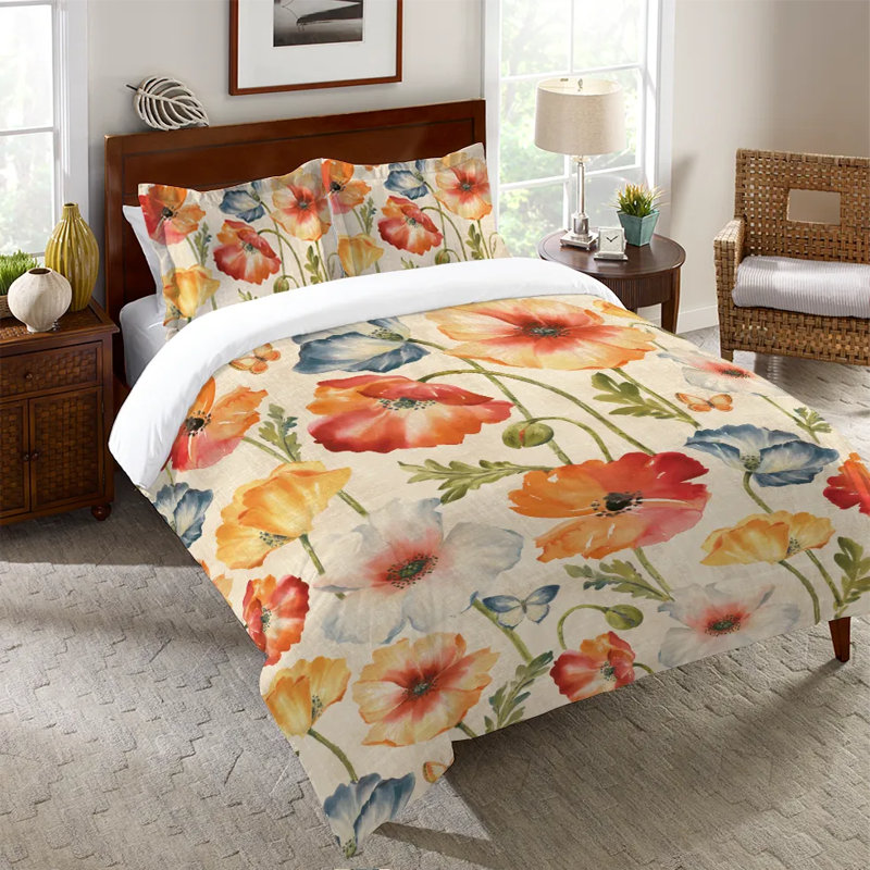 Housse de couette en microfibre Watercolor Poppies, Housse de couette pour grand lit