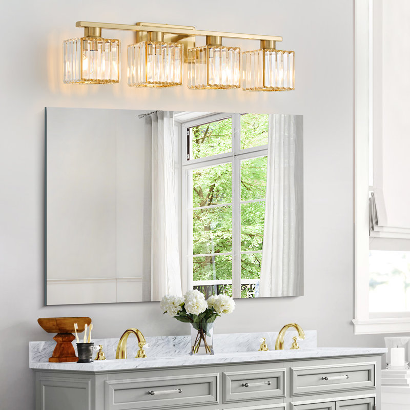 Éclairage pour meuble-lavabo à à intensité variable avec abat-jour en cristal Fiorela, Doré, 4