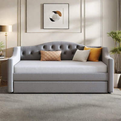 Modern Upholstered Daybed With Led Belt, Trundle And Button Tufted Design