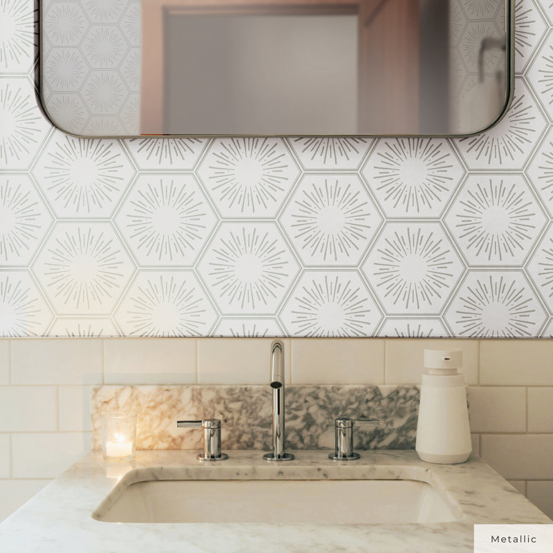 Bogomila 16.5' L x 20.5" W Peel and Stick Wallpaper Roll, 20.5" L x 33" W, Metallic Platinum